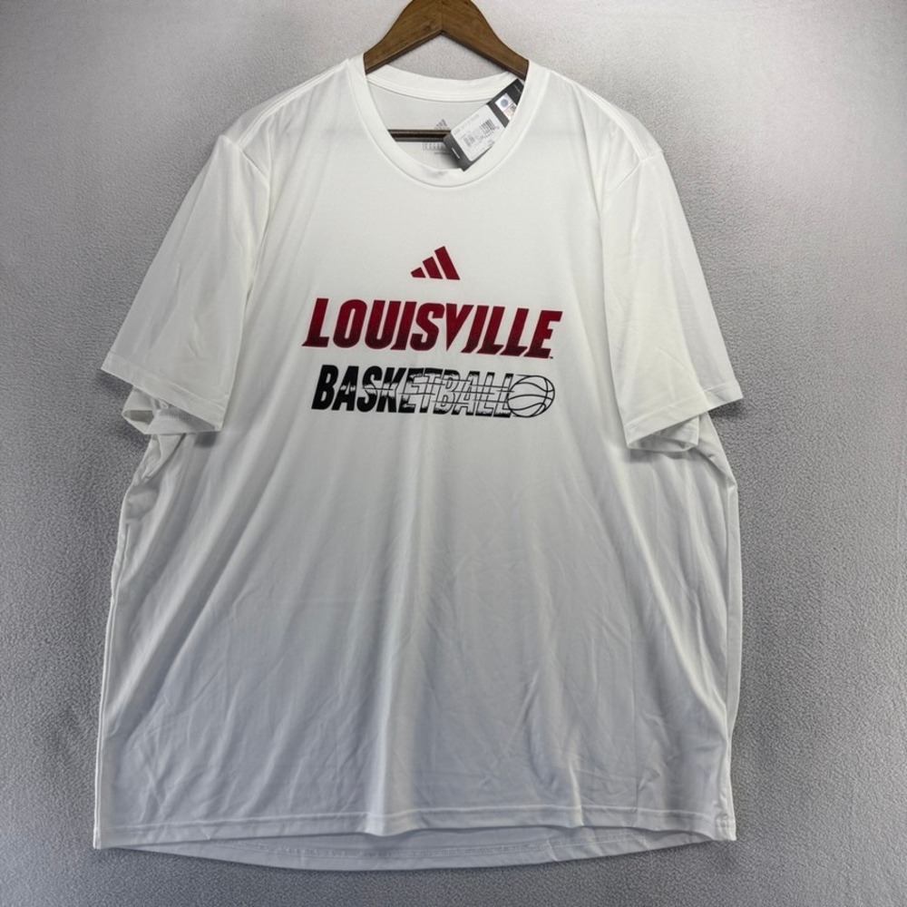 Louisville cardinals Shirt mens 2XL White Basketball Adidas Pregame Warmup NEW